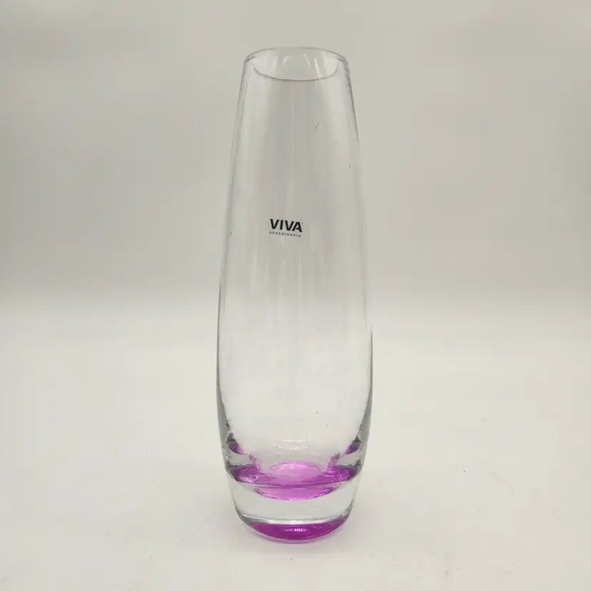 Viva Scandinavia Clear Glass Vase With Purple Weighted Base Handblown Minimalist