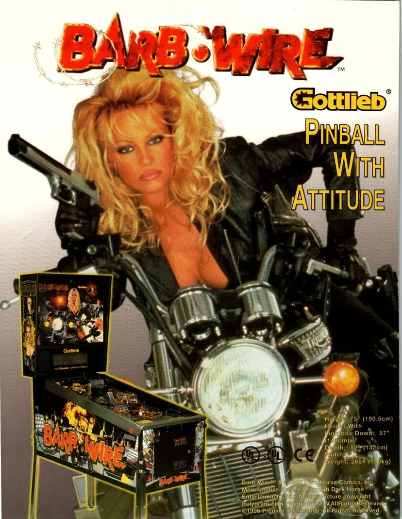 Barb Wire Pinball FLYER 1996 Original Game Motorcycle Artwork Pamela Anderson