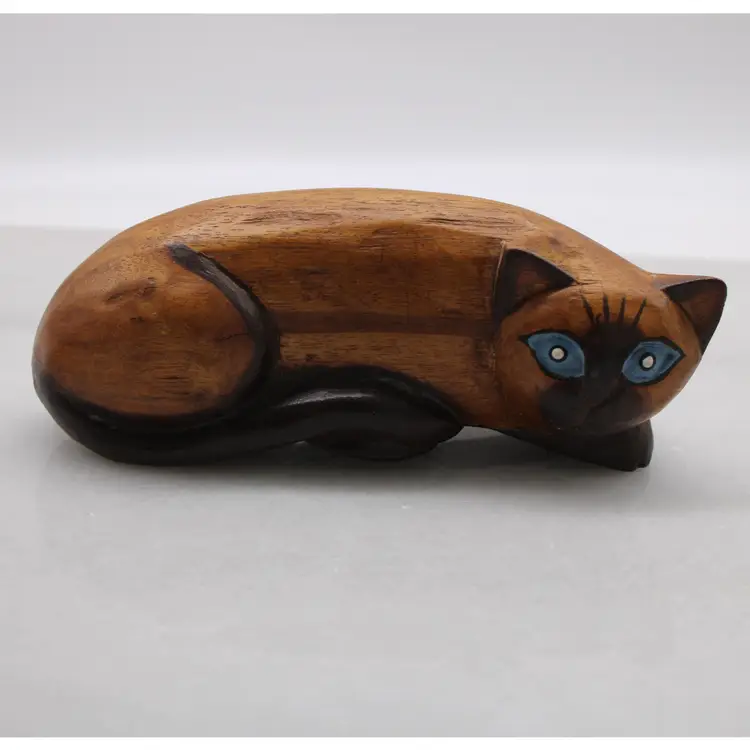 #01 Hand Carved & Painted Wooden Cat Figure