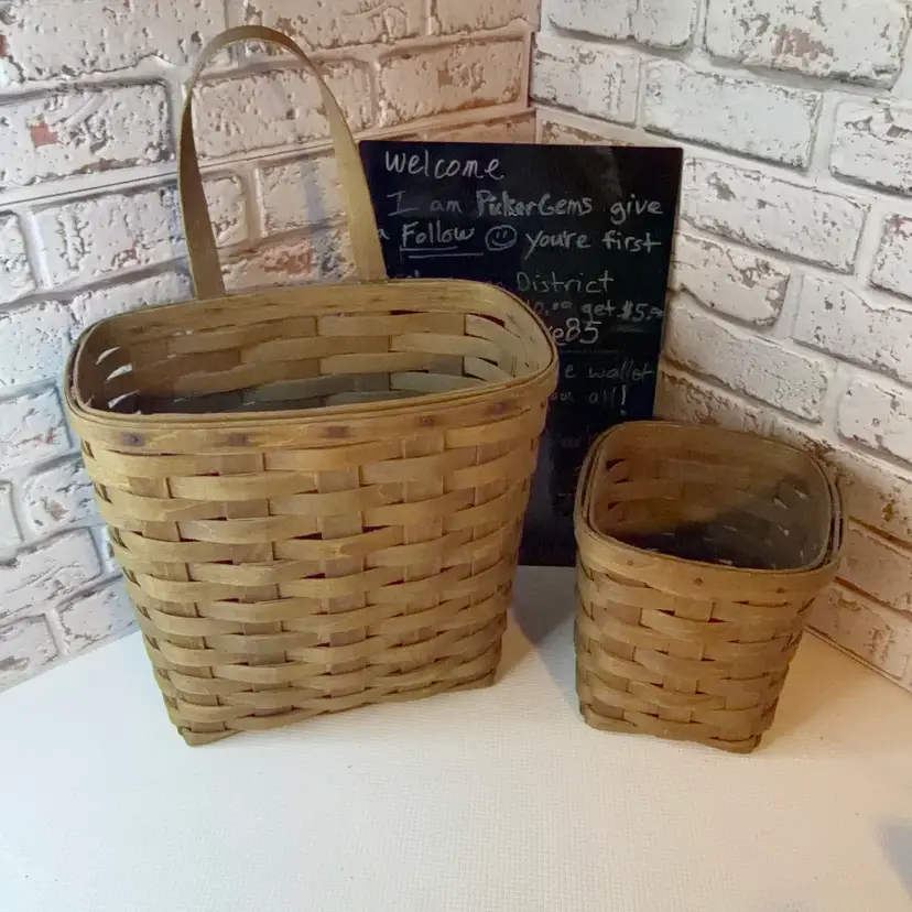 Vintage 83 Longaberger Handwoven Tall 14” Hanging Basket Signed H.P.S