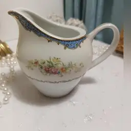 Vintage Thanes Floral Porcelain Creamer with Blue Trim