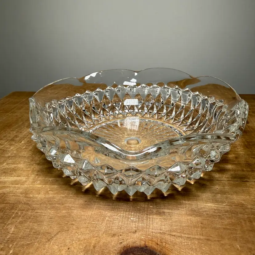 Diamond Point Glass Ruffled Bowl