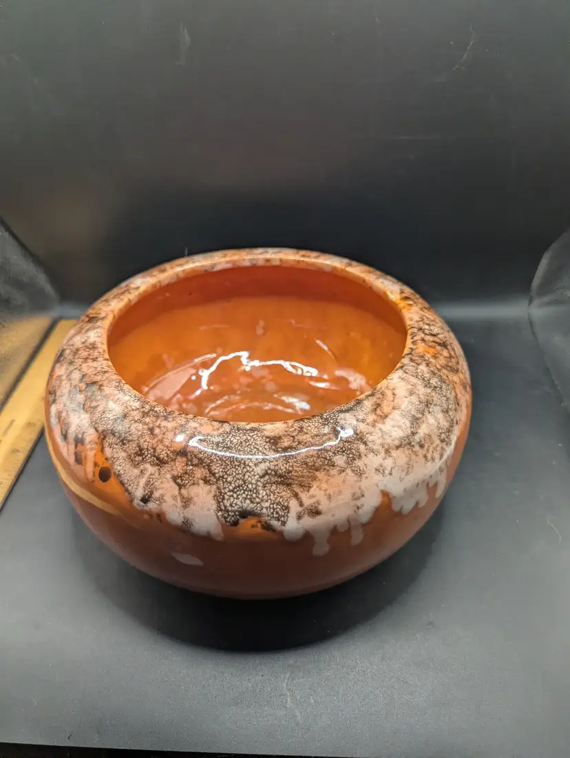 Vintage Frank Moreno pottery Mid Century Modern 1960’s USA Orange Drip Glaze