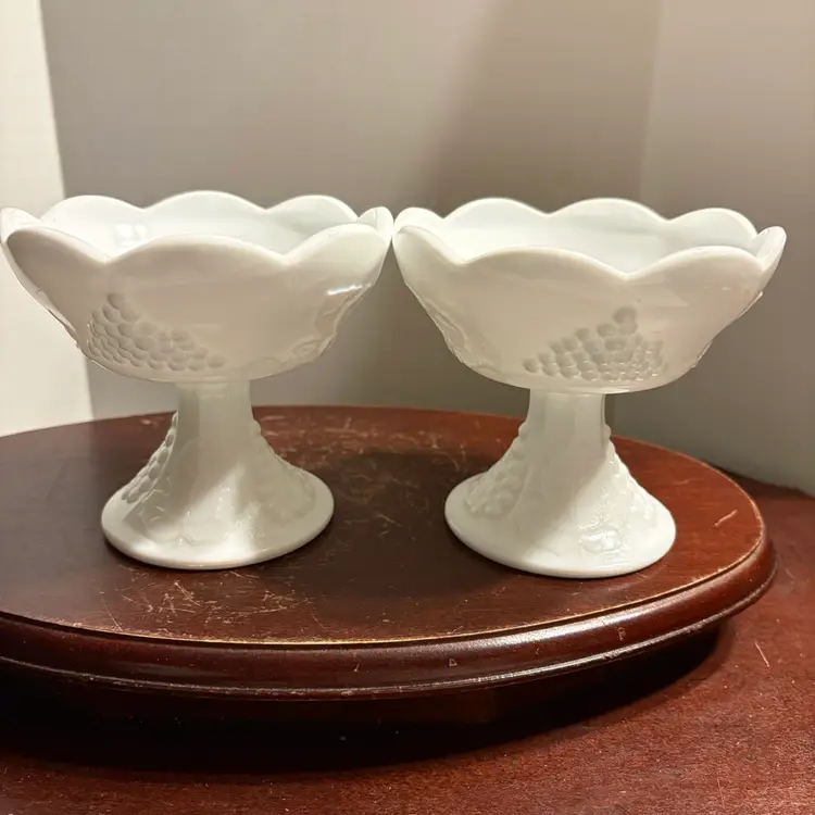 Indiana Colony Harvest white milk glass candlestick holders