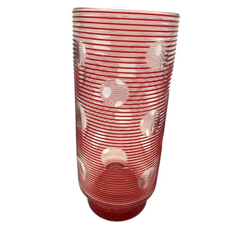 BIN - VTG Ernst Steinwald & Co  Bohemian Crystal Vase With Red Spiral And Clear Circles. Item Product Vz. 166,1920s