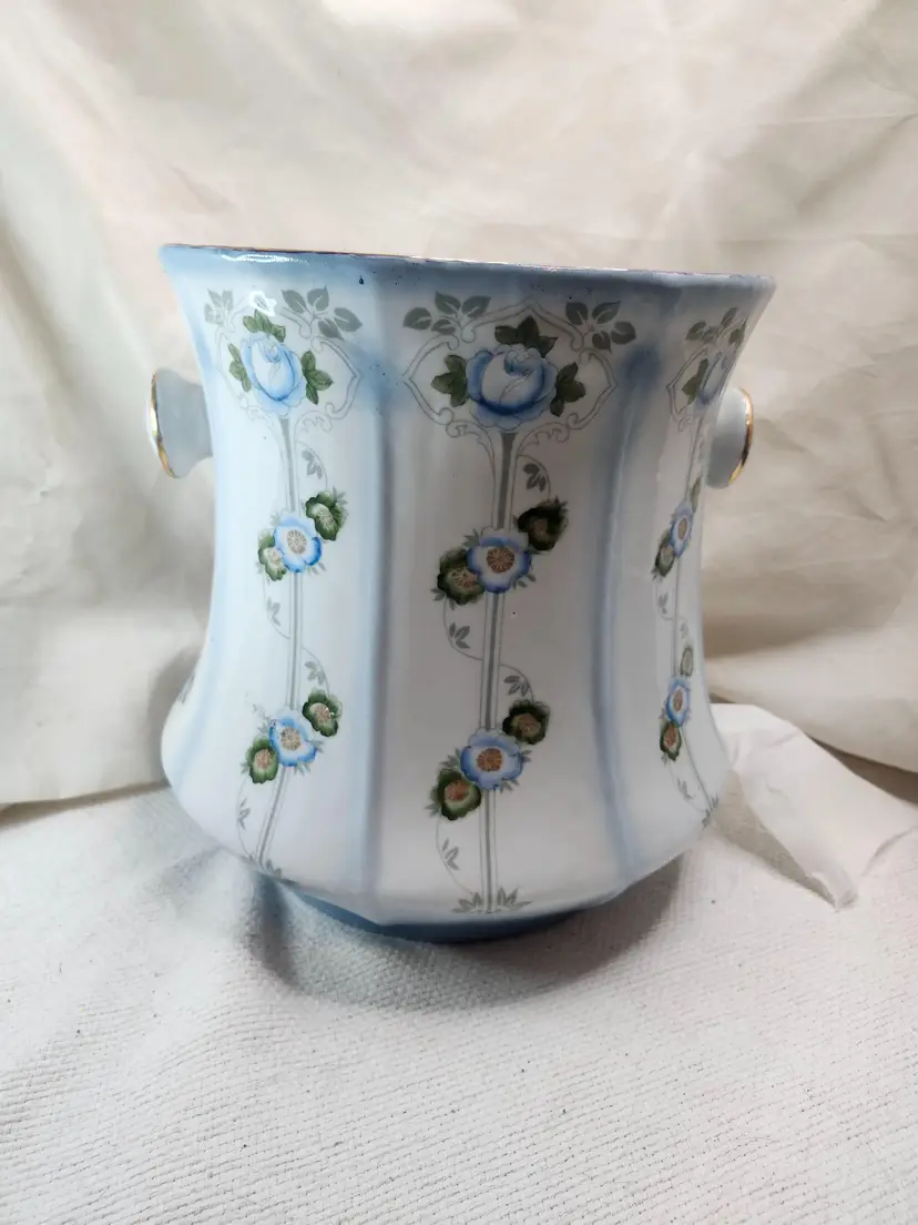 Antique Porcelain Floral Chamber Pot Slop Jar Bucket 19th Century 1850-1899