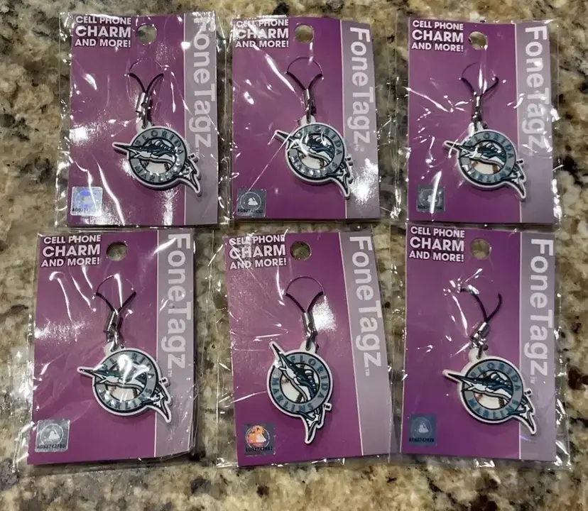 Florida Marlins Pack Of 6 Cell Phone Charms- Brand New