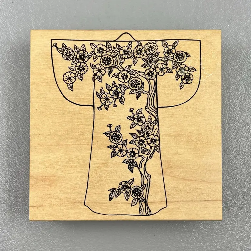 Judikins 4.5”x4.5” Floral Kimono Asian Wood Mounted Rubber Stamp 2145 1 USA
