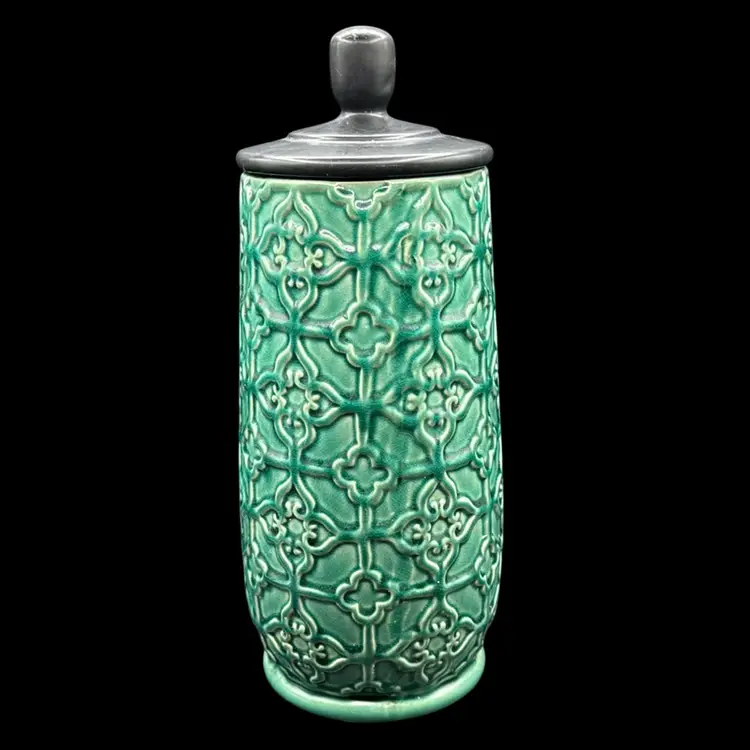 VTG Pier 1 Stoneware Pottery Sundarra Celadon Glaze X-Tall Canister/vase 14” No Noted Flaws Stamped