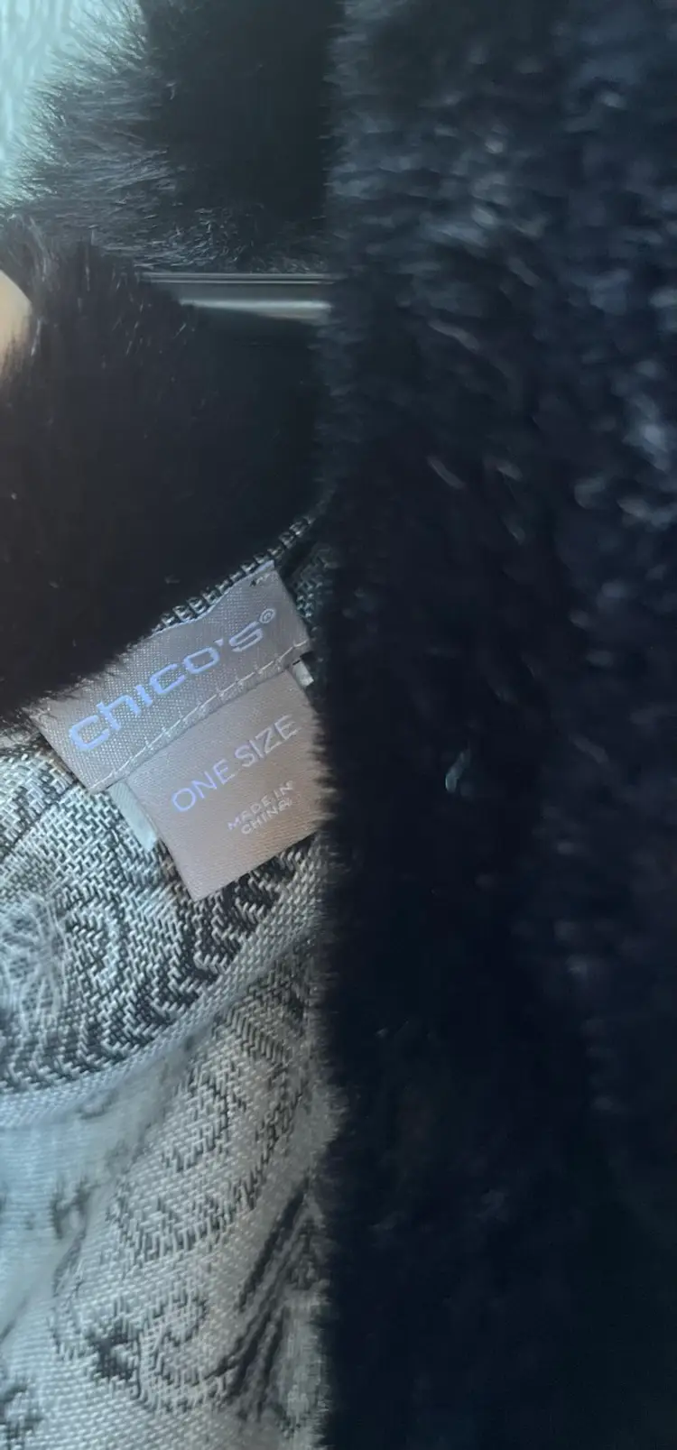 Chico’s Wrap Poncho Caplet Removable Black Faux Fur One Size