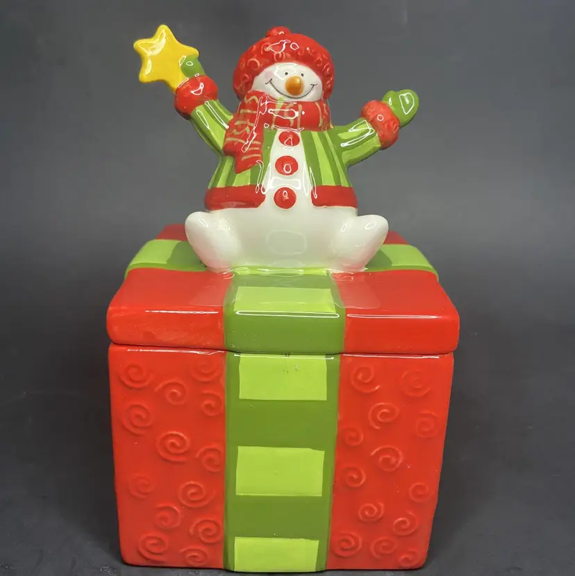 Vintage Fitz and Floyd Ceramic Christmas Snowman Trinket Box