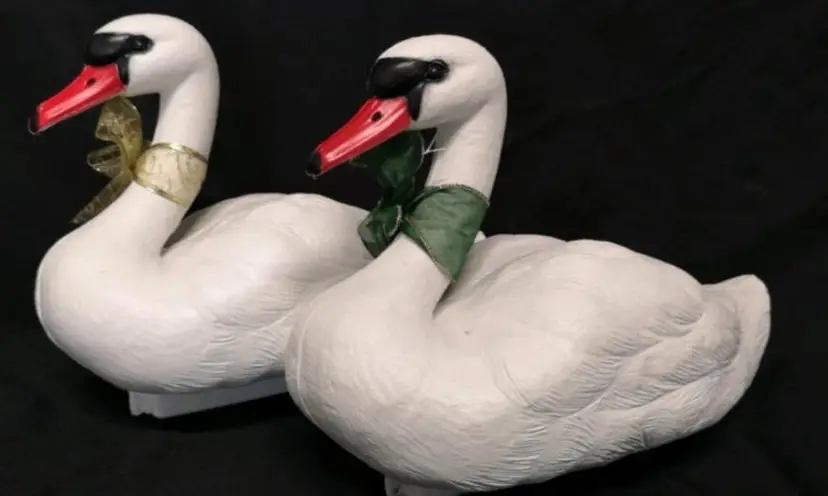 2 Swan Decoys Dressed Up For The Holiday Season