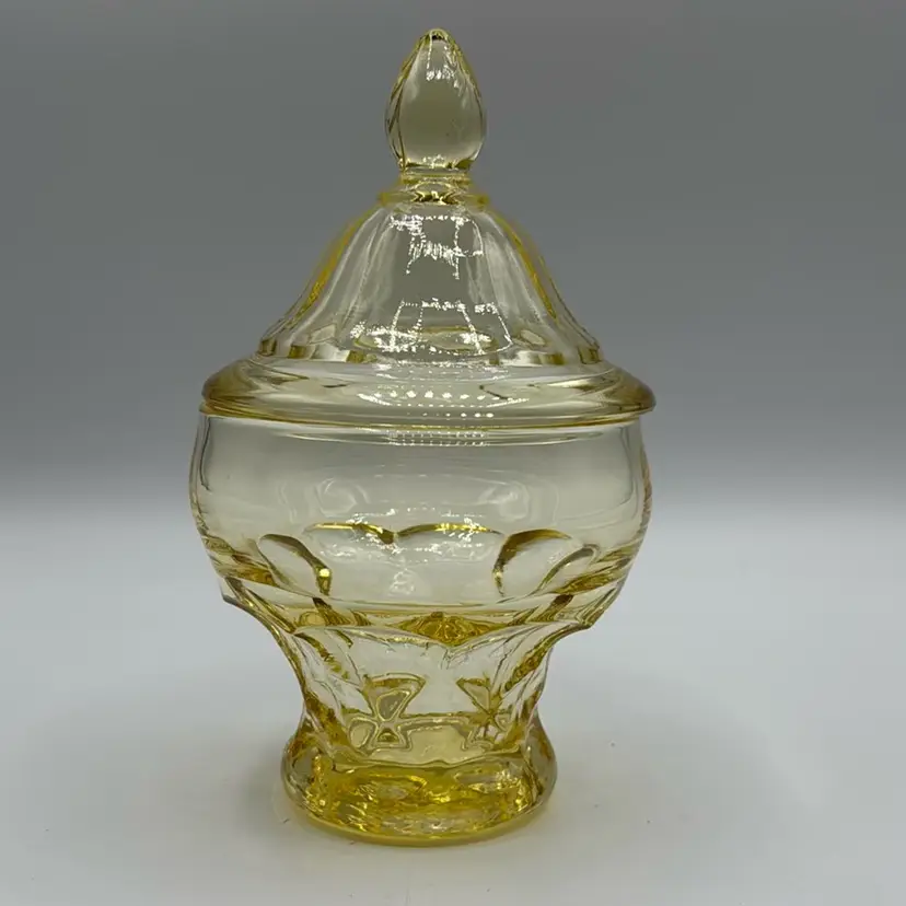 Cambridge Yellow Glass Georgian Pattern Candy Dish