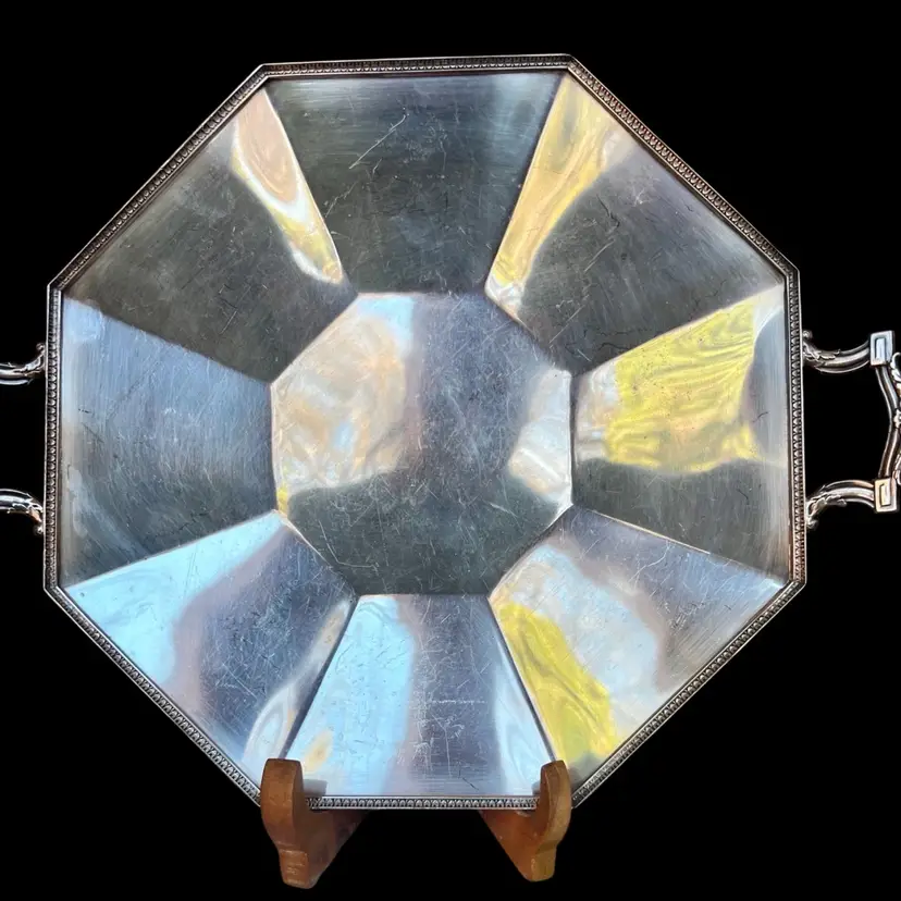 Vintage Pairpoint Sheffield Antique  10" Octagon Tray With Handles