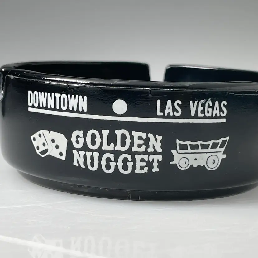 Golden Nugget Downtown Las Vegas Ashtray Vintage Black Glass Gambling Hall 3.5"