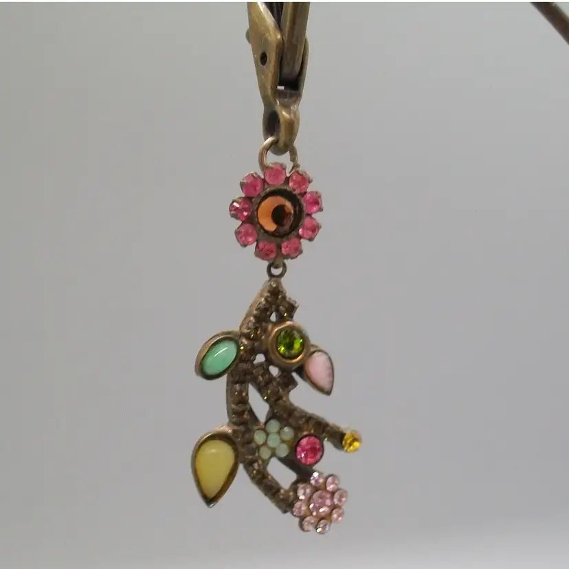 Sorrelli Repurposed Orphan Earring Pink Green Yellow Floral Zipper Pull Purse Charm Keychain