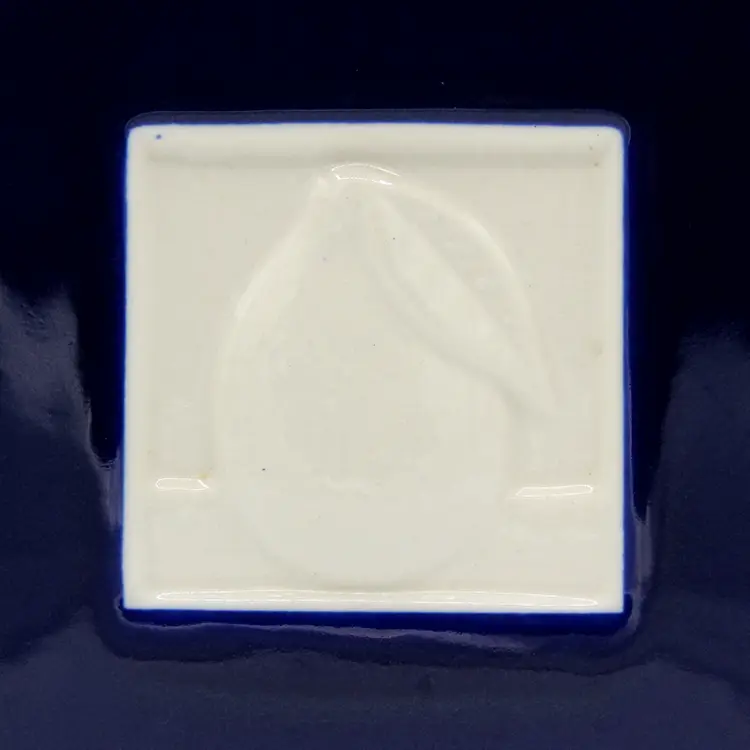 Vintage Cobalt Blue Pitcher Ceramic Roshco Tileware Fruit Inlay Kitchen Display