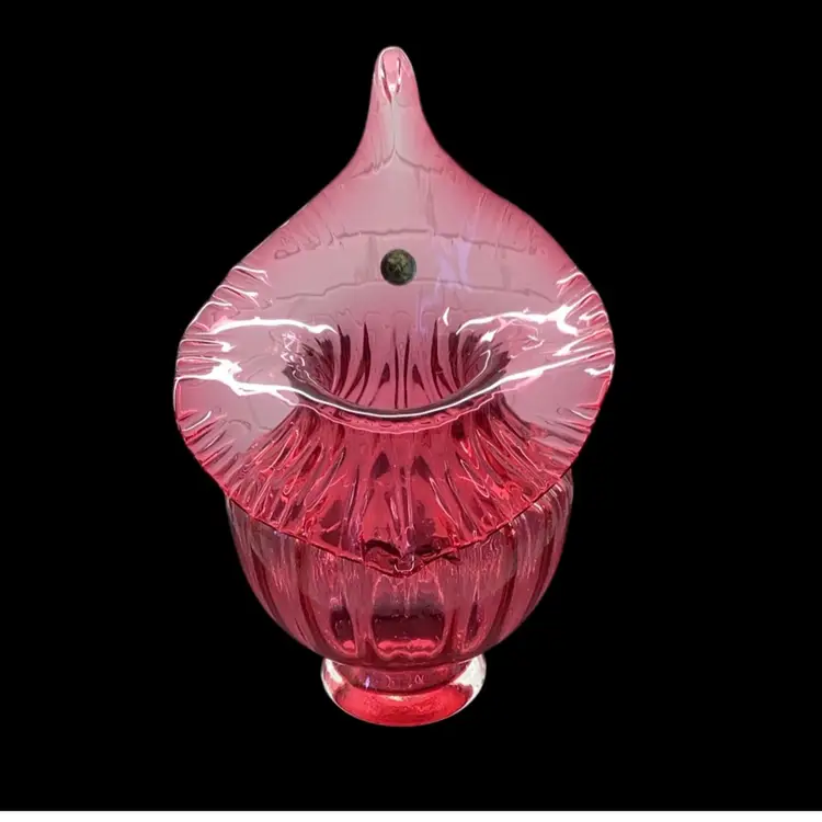 Amazing One Of A Kind Cranberry Jack In The Pulpit Vase Handmade By Angelo Rossi Glass  12.75 Inches Tall. No Chips Or Cracks