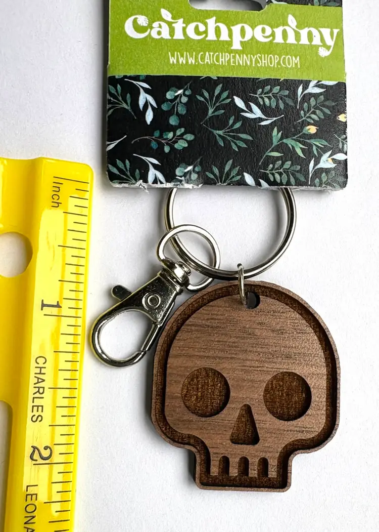 New Wooden Skull Engraved Keychain