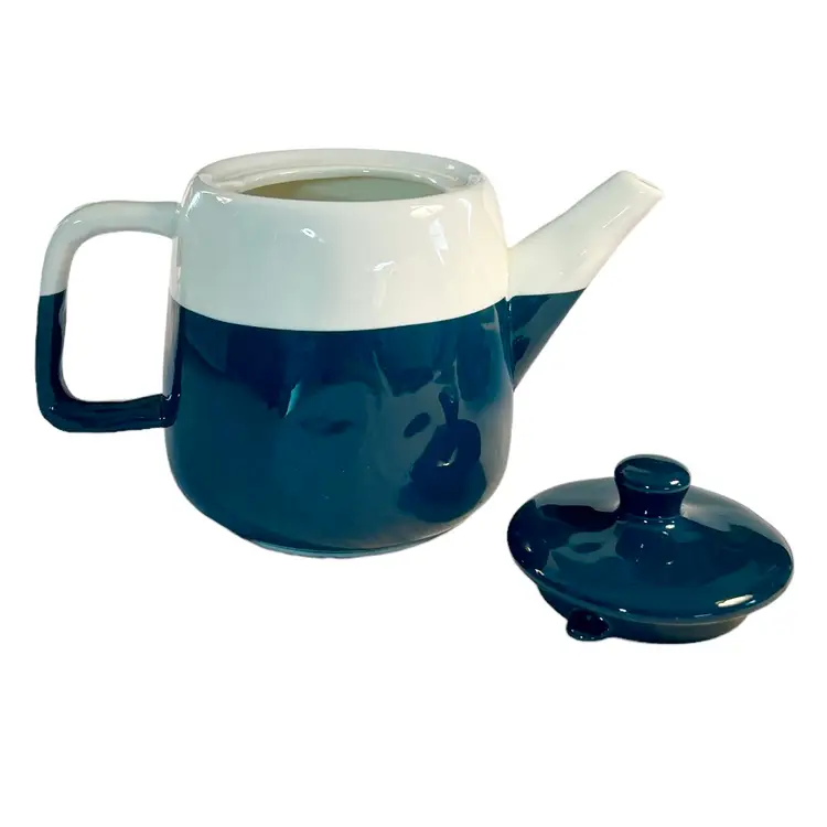Marine Green And White Ceramic Teapot