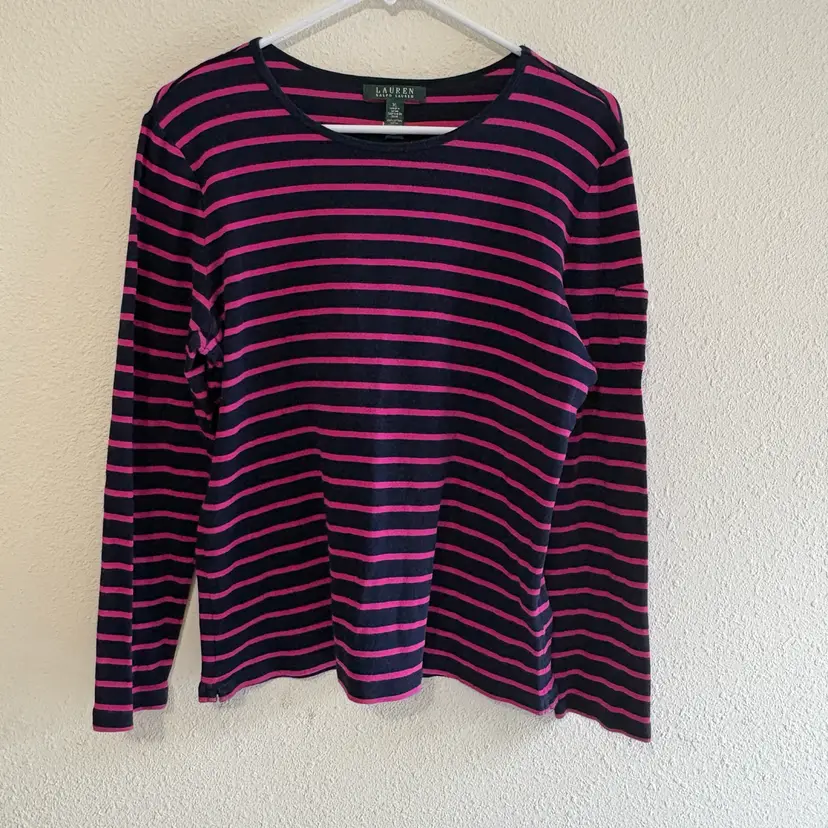 047. Lauren Ralph Lauren Pink Blue Striped Shirt