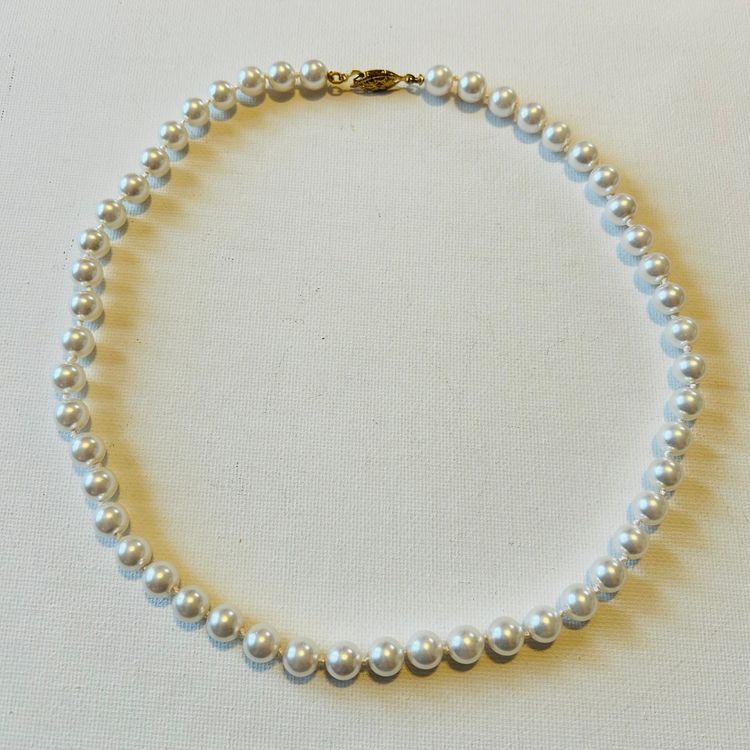 Vintage Hand Knotted 8mm Faux Glass Pearl 19” Necklace