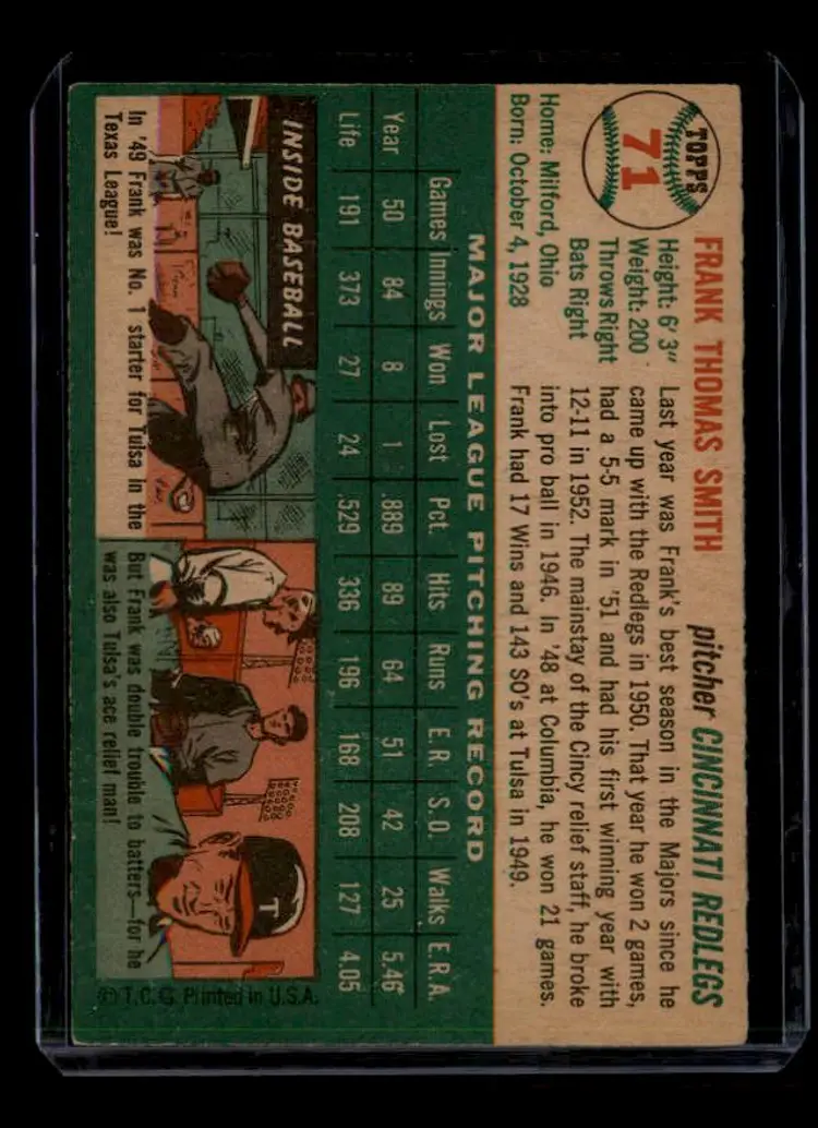 1954 Topps #71 Frank Smith - (pk-tl1) - Cincinnati Redlegs