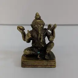 Sitting Lord Ganesha Statue Figurine Hindu Brass Metal Miniature