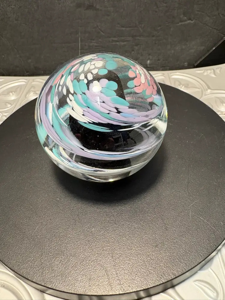 Vintage F Wilkerson Pastel Swirl Paperweight