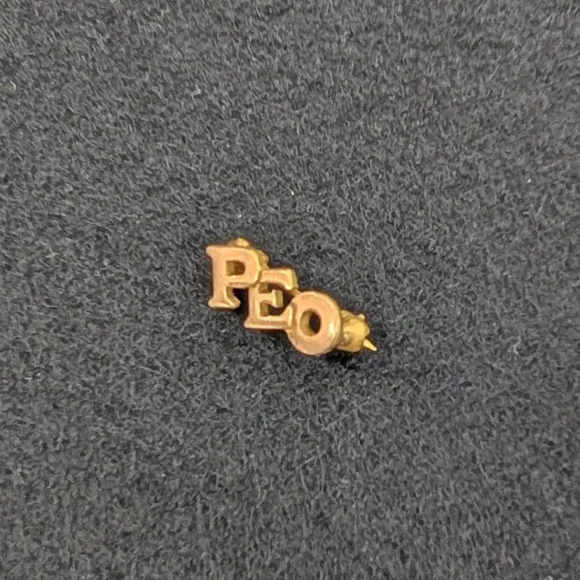 P.E.O. Sisterhood Sorority Member Lapel Pin Brooch Tiny Gold Tone PEO 9/16"