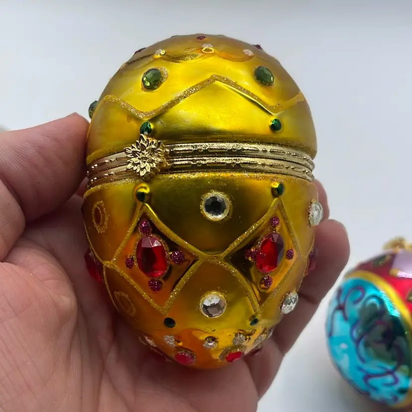 2004 Christopher Radko Jeweled Easter Egg Hinged Porcelain Trinket Box Colorful