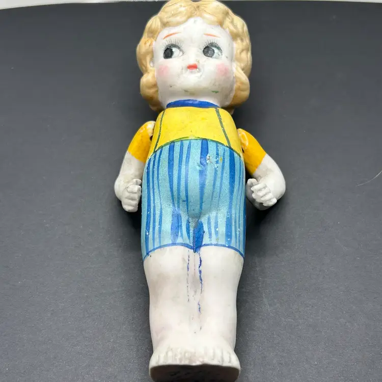 Share Bisque Jointed Arm Doll Made in Japan Flapper Swim Antique Vintage Yellow Blue