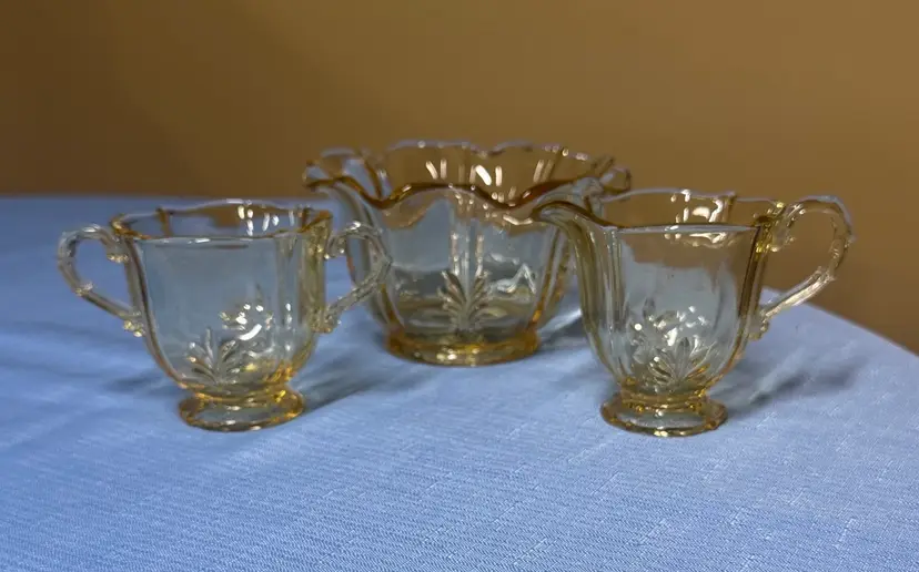 Fostoria Baroque Topaz Yellow Cream and Sugar and Bowl Set