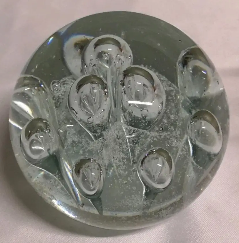 Vintage Large Hand Blown 10 Controlled Bubbles Glass Paperweight