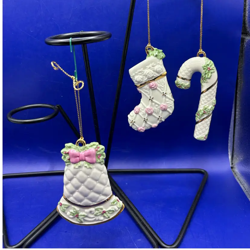 Lenox Trio Of Christmas Ornaments Stocking, Bell And Candy Cane