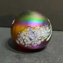 Rainbow Iridescent Splatter Paperweight ~2.25” x 2.5” diameter