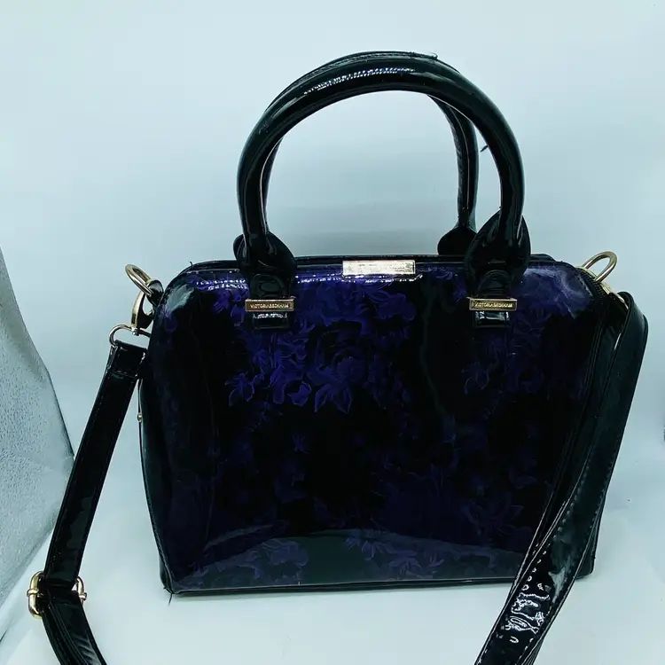 #1451 Victoria Beckham Purple Patent Floral Purse UK