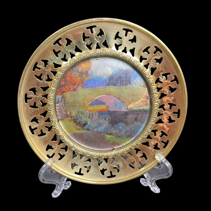 Made in England-Foil Landscape Scene on Brass Plate-Wall Hanging