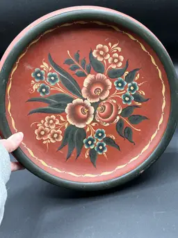 Rosemaling Hand Painted Wooden Plate Kitchen Folk Art 11”