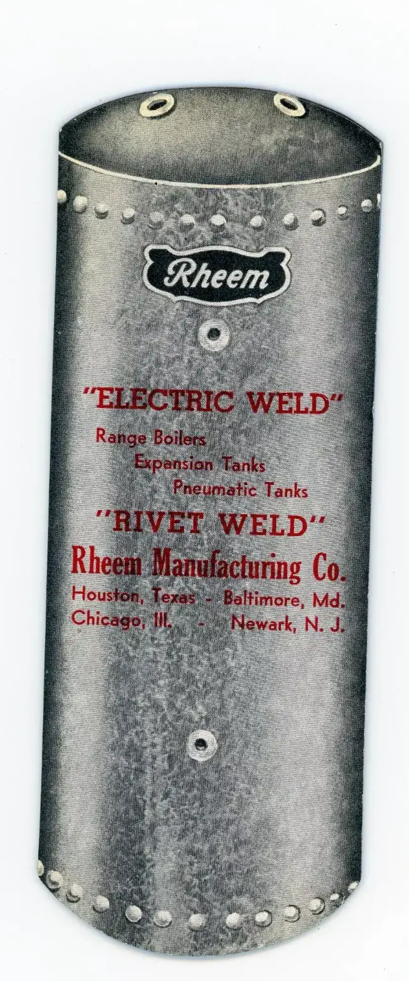 Ink Blotter Rheem Manufacturing Co. Boilers Tanks Welding Advertising NOS