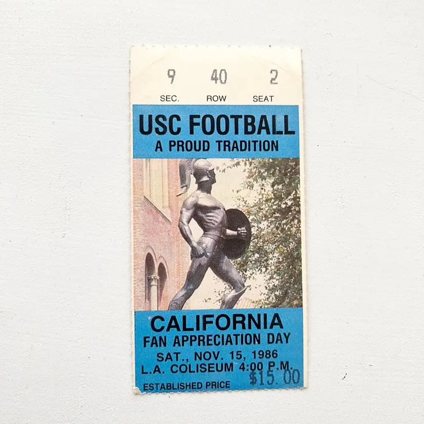 USC Trojans Football Ticket Stub California Fan Appreciation Vintage 1980s