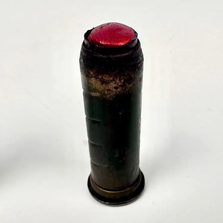 Vintage Black Metal Lipstick Bullet Tube with Red Color Product Inside