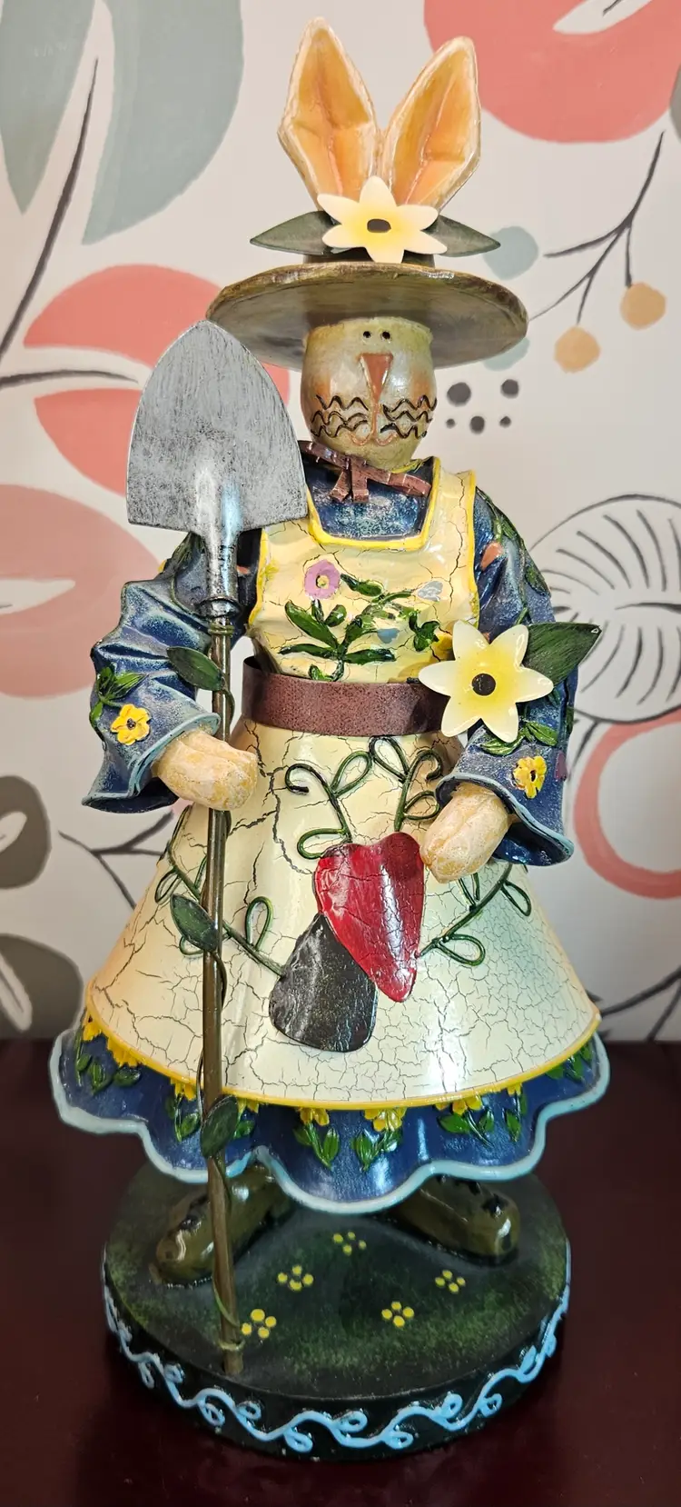 Charming Vintage Girl Metal & Resin Easter Bunny Rabbit Figurine