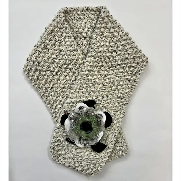 Artesian Embellished Knit Scarf Muffler Handmade Tweed Textured Designer OOAK