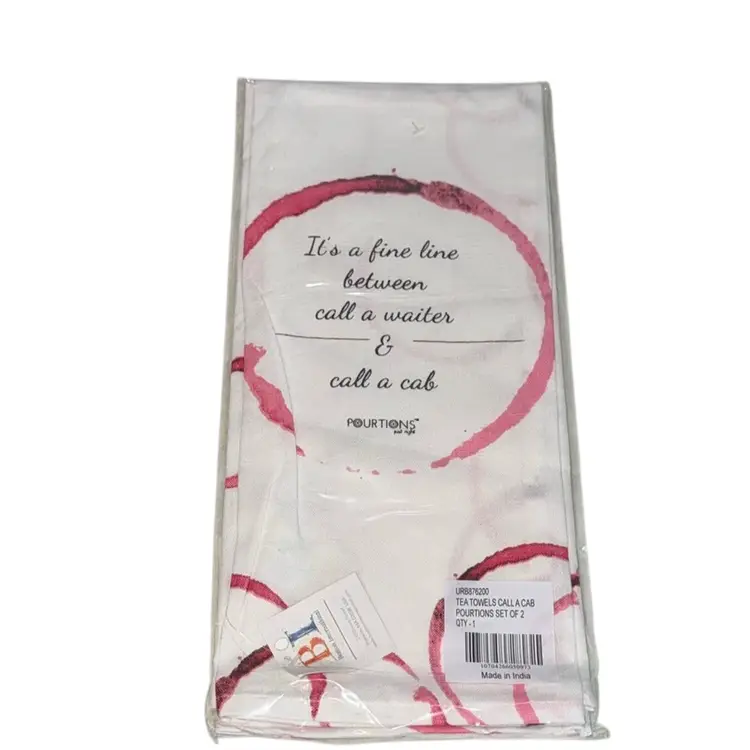 Pourtions “Call A Waiter/Cab” Cotton Kitchen Dishcloth Tea Towels Set Of 2 New