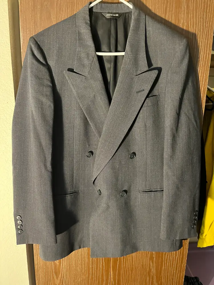 PIERRE CARDIN Mens 44L Gray Wool Double Breasted Blazer Sport Coat 32L 18Sh