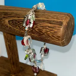 Gorgeous Murano Style Glass Bracelet 8” Long Magnetic Clasp with Safety Chain