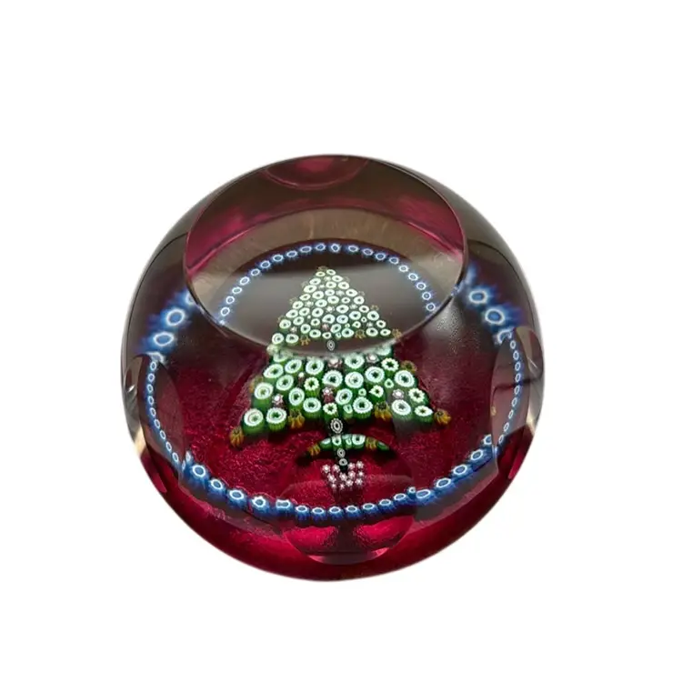 Caithness Whitefriars 1982 Christmas Tree Faceted Art Glass Crystal Paperweight - 2.75” #236/1000