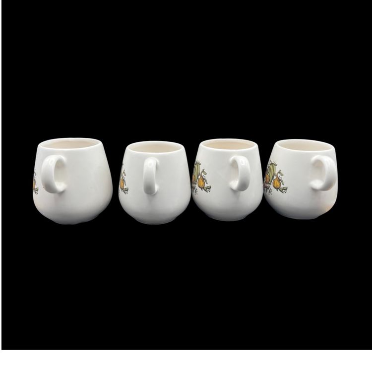#346B Set Of 4 Vintage McCoy Pottery Coffee Mugs Spice Delight/Spice Of Life. Colorful Fall Vegetable Harvest Motif 1970’s