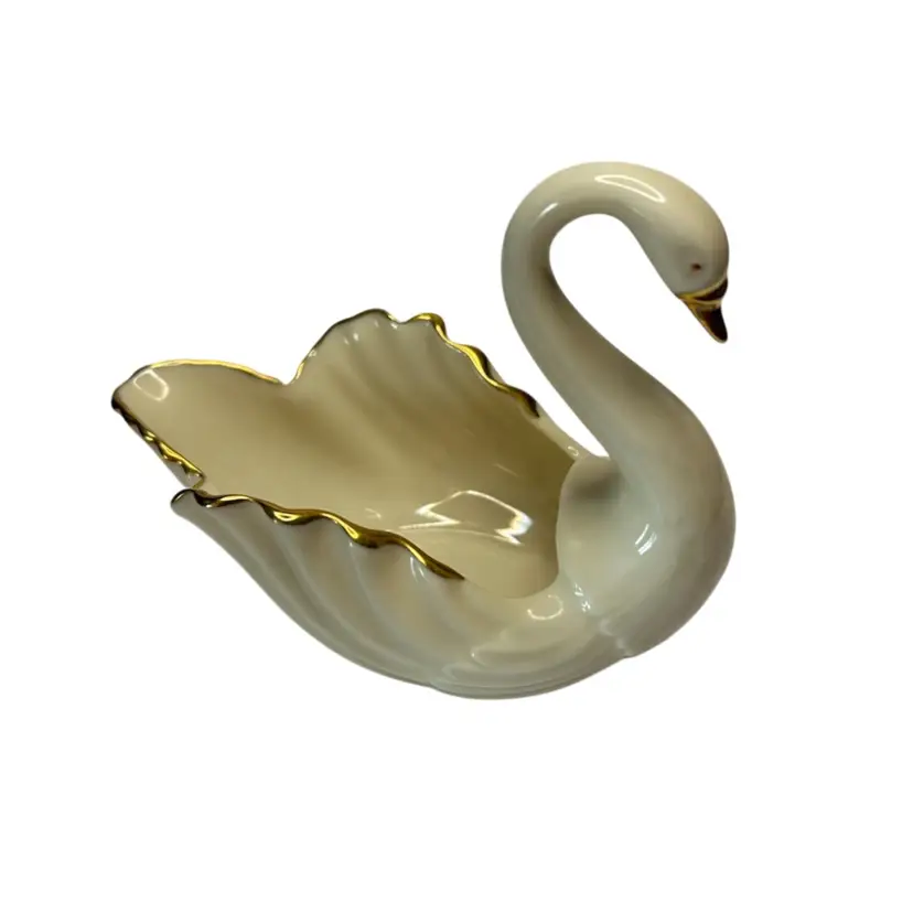 Lenox Ivory Porcelain Swan Dish 24k Gold Trim 4x4 1/2